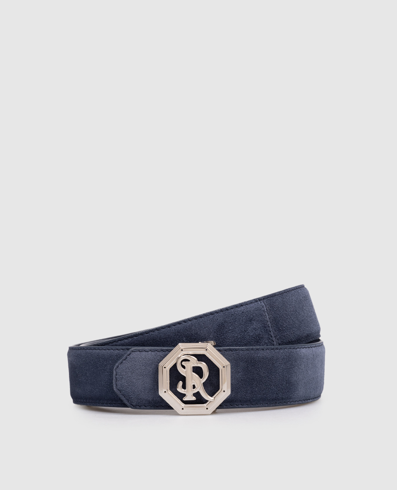 Blue suede belt with monogram logo