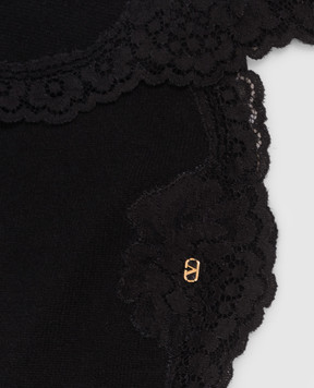 Valentino Black cashmere scarf with lace 9W2ER00EYVX