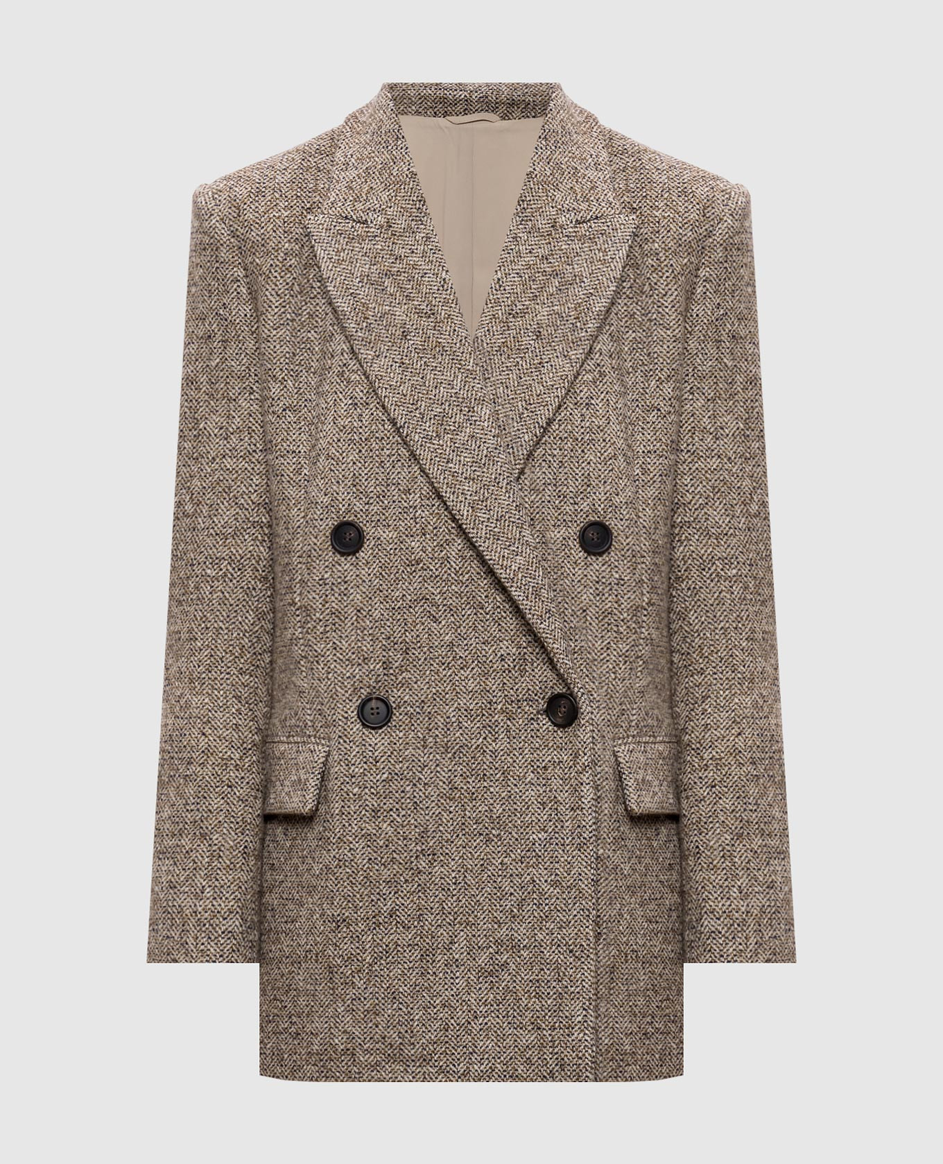 

Brown double-breasted wool and silk jacket with monil chain Brunello Cucinelli