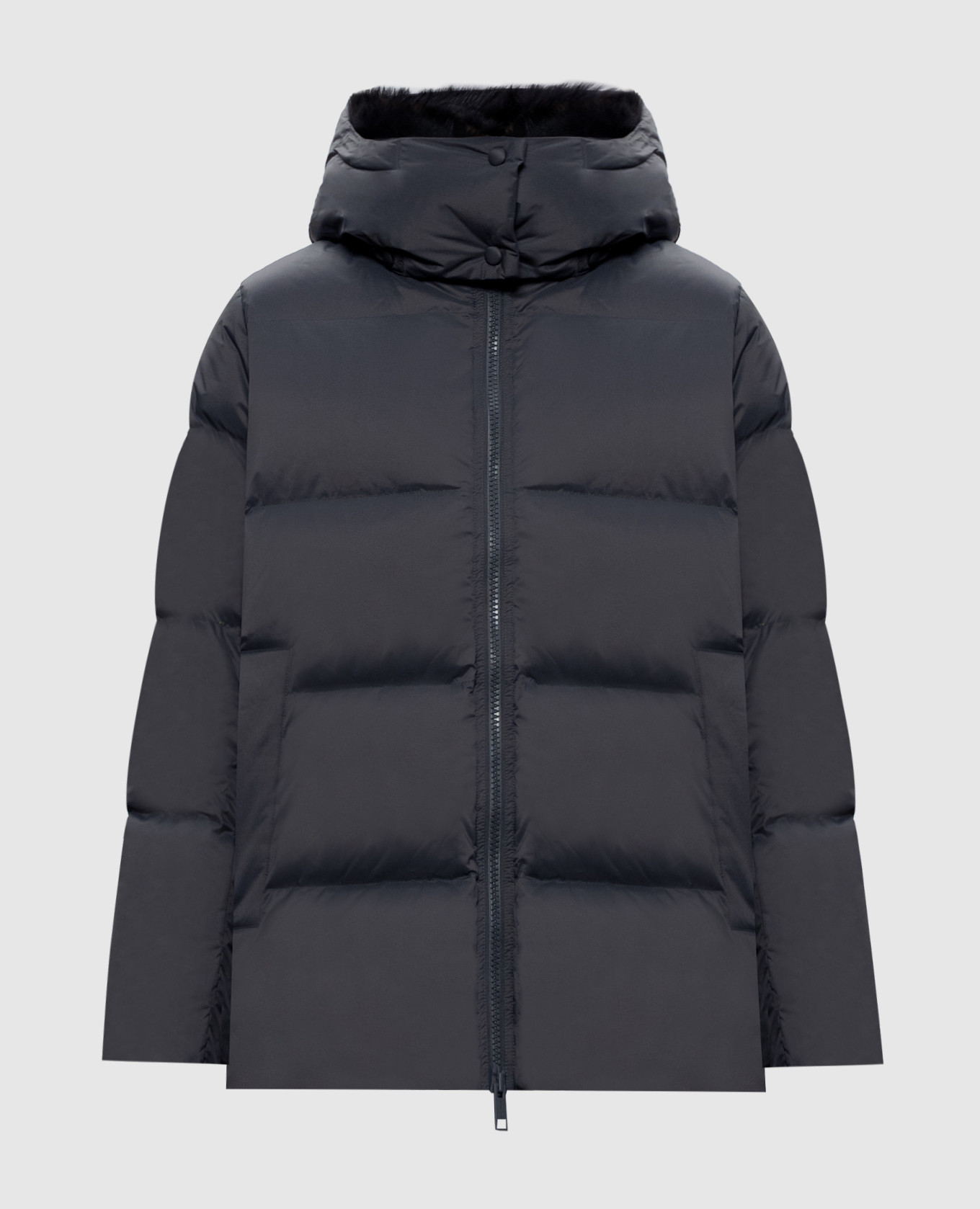 Gray down jacket with fox fur
