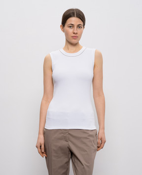 Peserico White ribbed top with chain S08700J005669