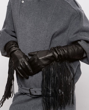 Solotre Black leather gloves with fringe M1AC0169
