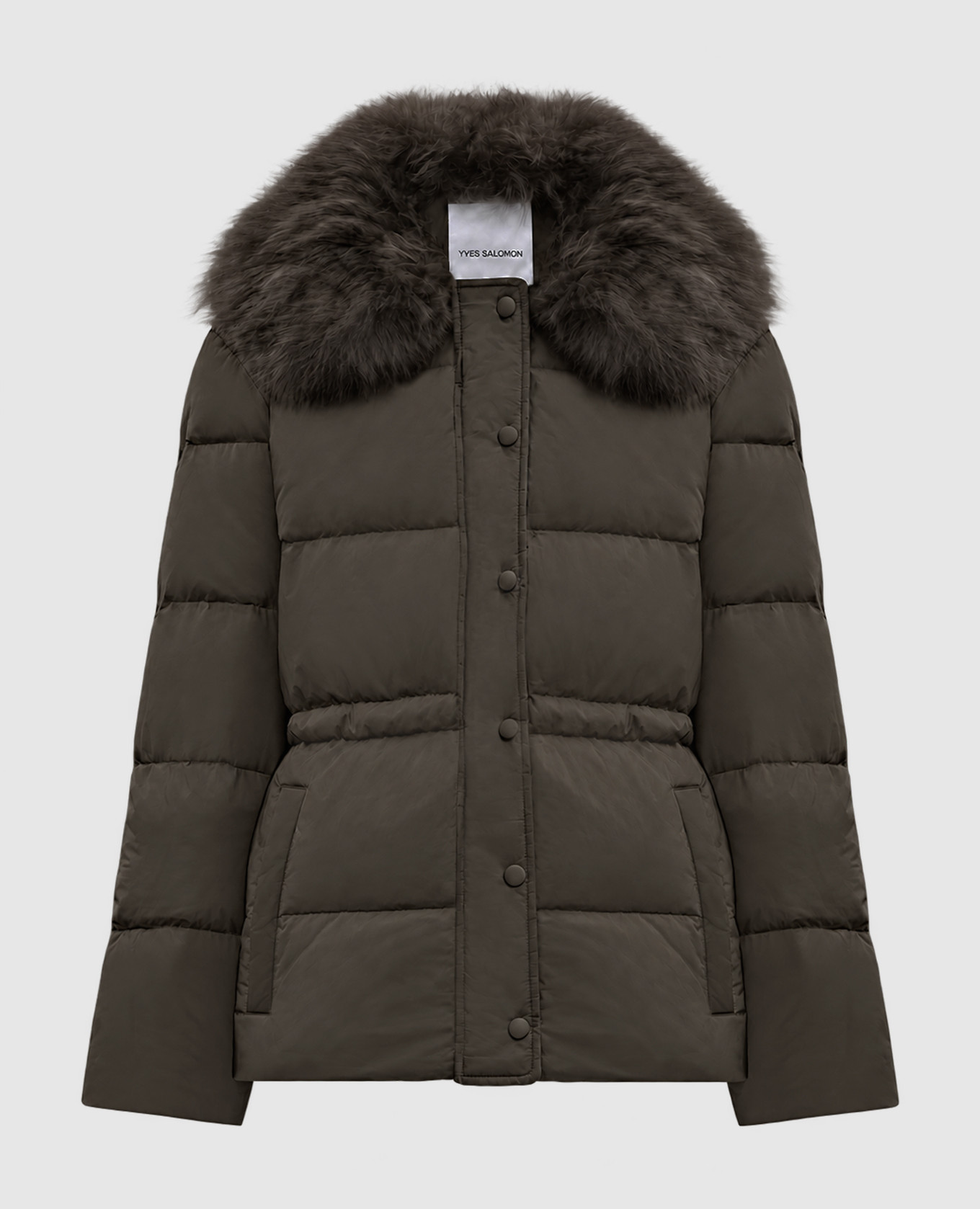 Khaki down jacket with fur