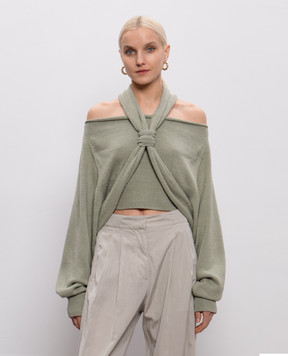Balmain Green silk off-shoulder jumper GF0AP211KJ86