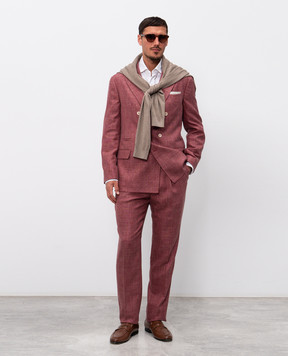 Brunello Cucinelli Burgundy suit made of wool, silk and linen MZ401LDPH