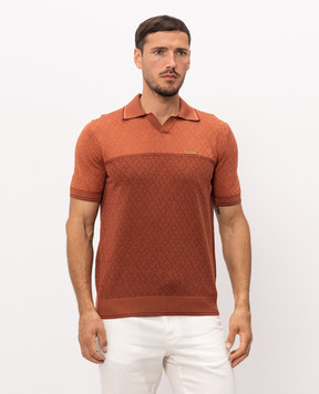 Stefano Ricci Brown polo shirt with silk in woven pattern K818091PSBF25173