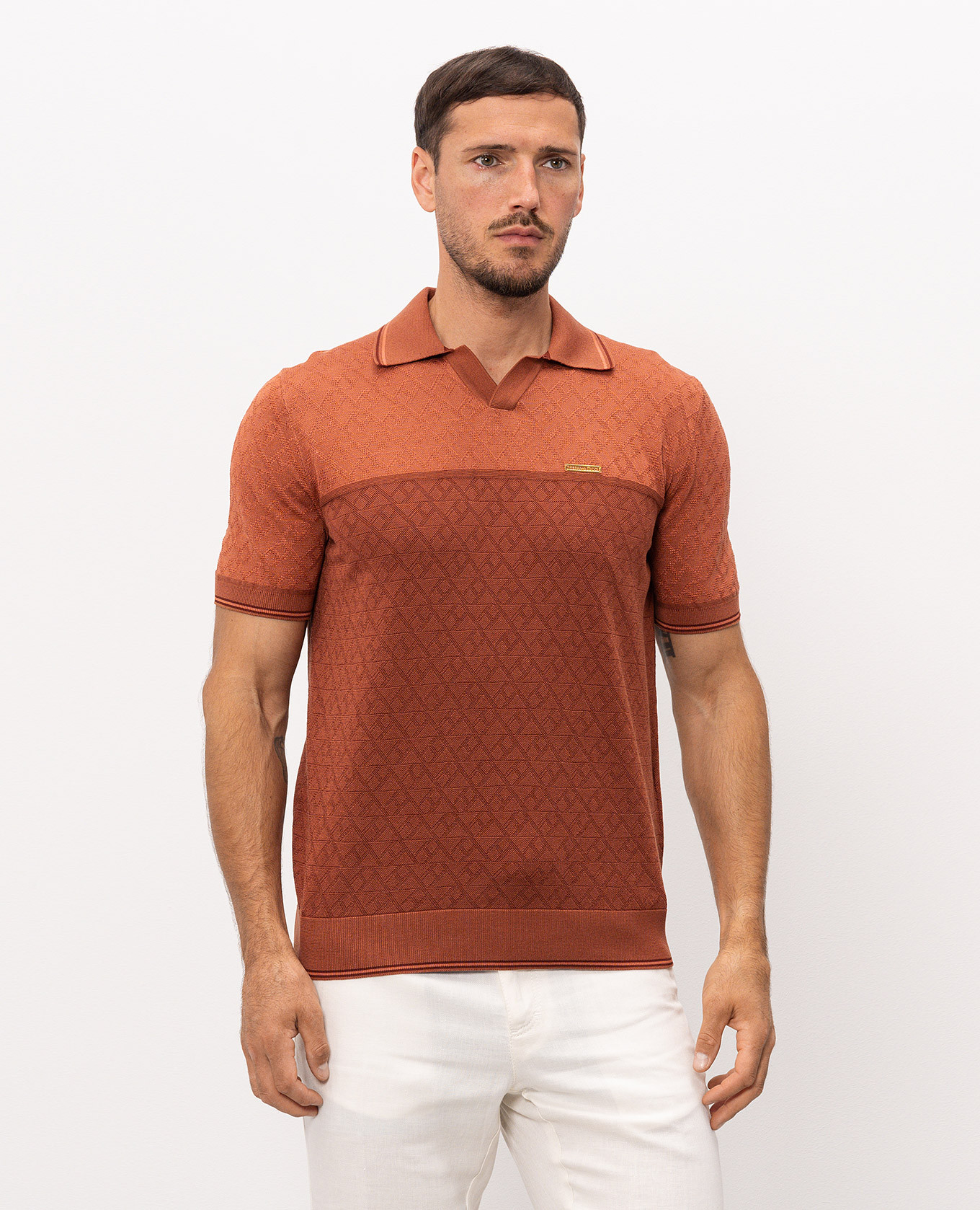 Brown polo shirt with silk in woven pattern Stefano Ricci 3