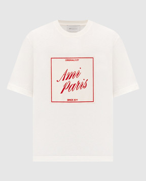 Ami Paris Ivory T-shirt with textured print UTS385726m