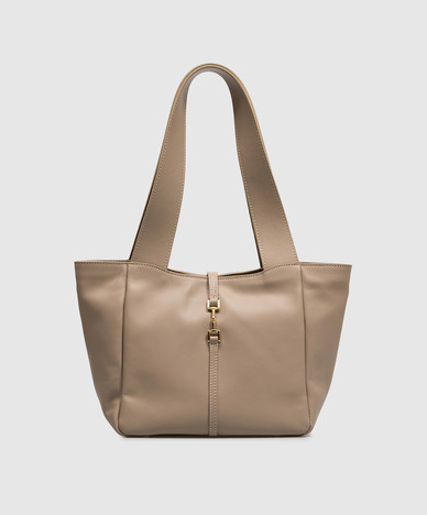 Beige leather tote bag