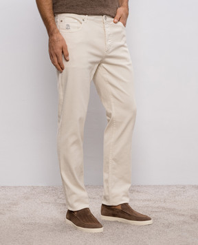 Brunello Cucinelli Beige jeans with logo patch M277PD3210