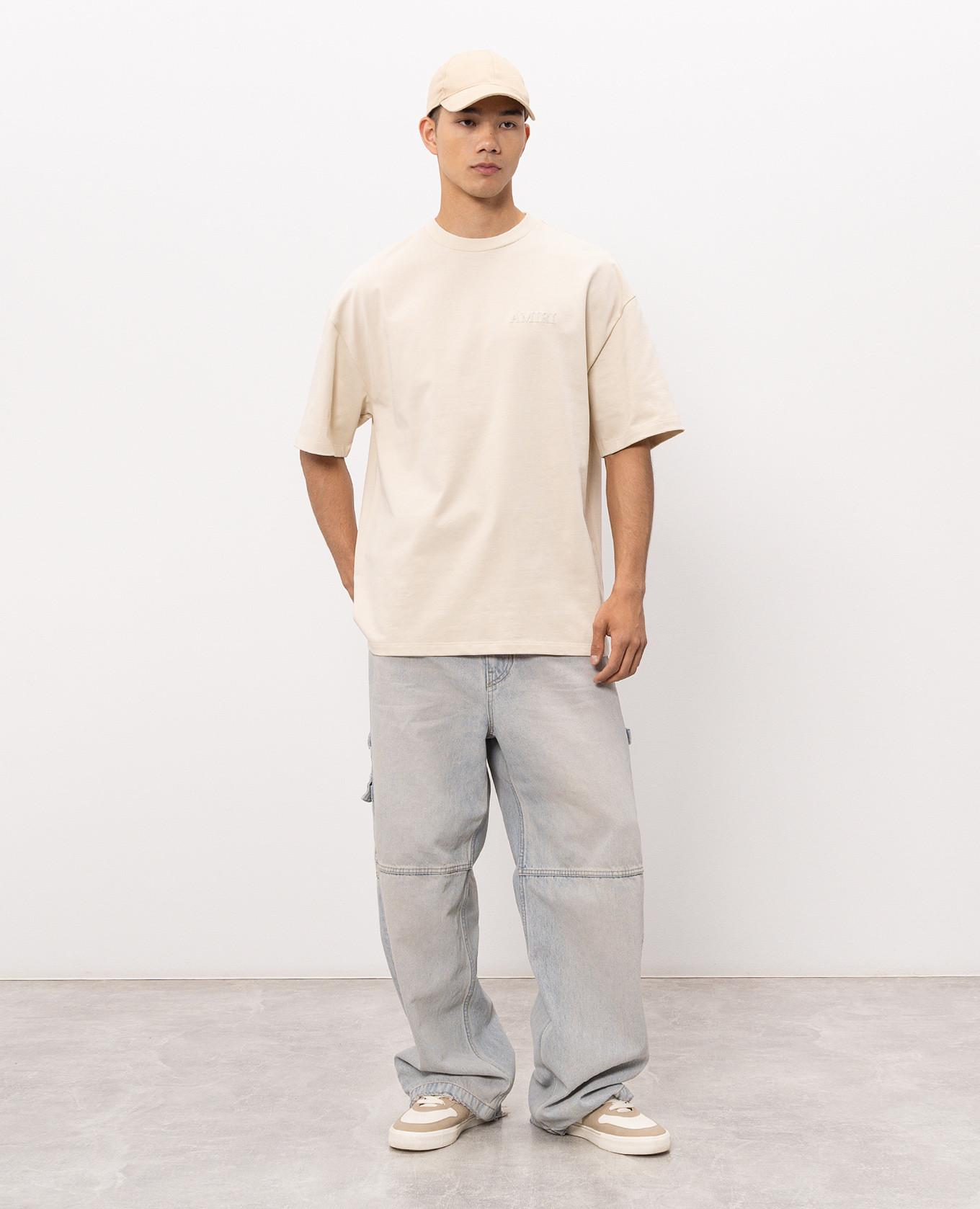 Beige T-shirt with textured logo embroidery AMIRI 2