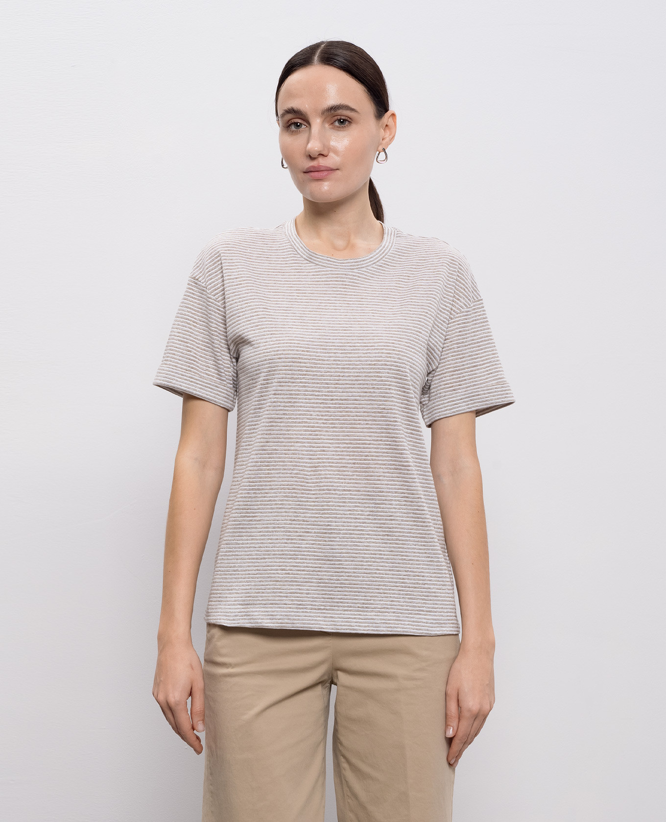 Beige striped linen T-shirt Peserico 3