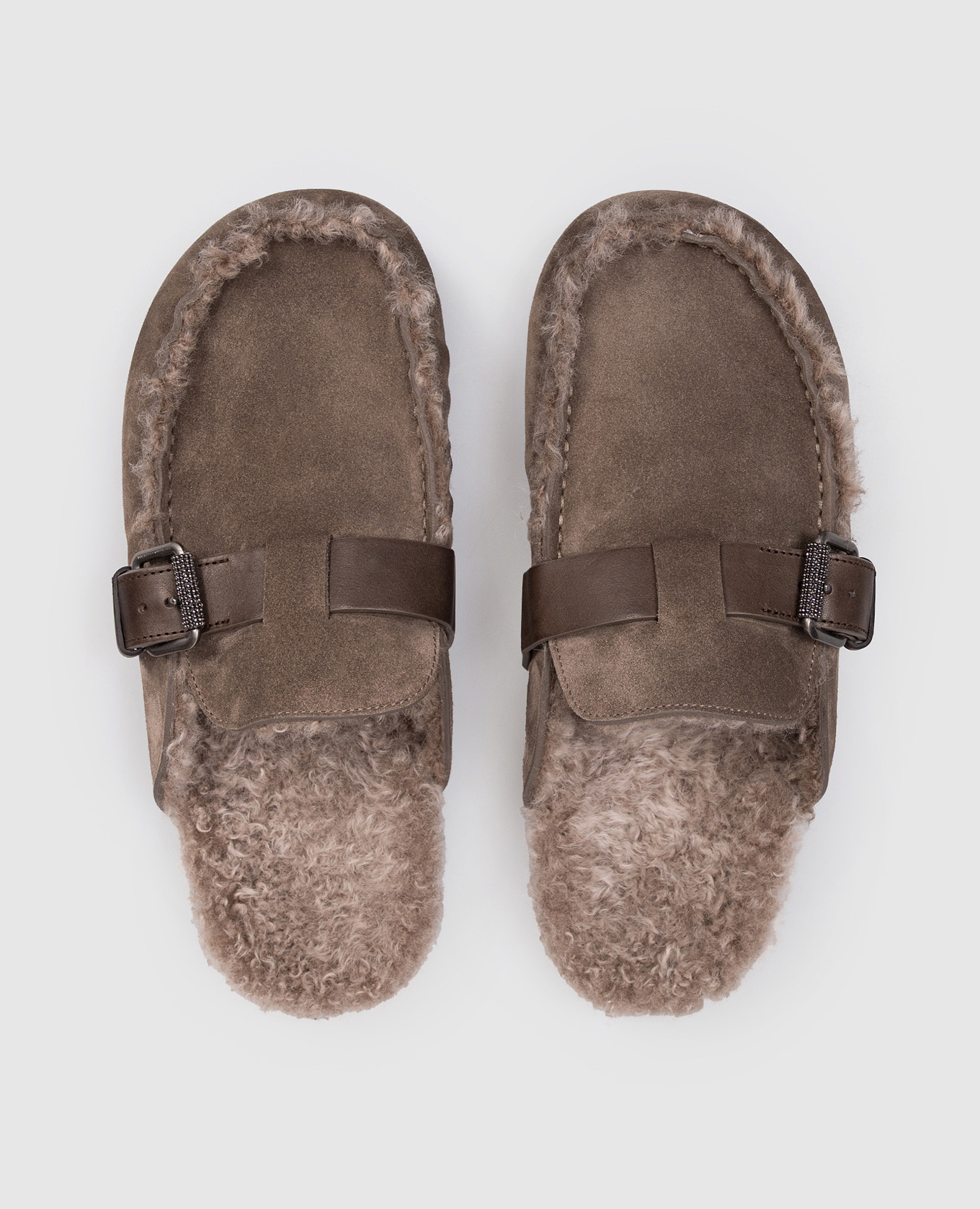 

Brown suede mules with fur trim Brunello Cucinelli