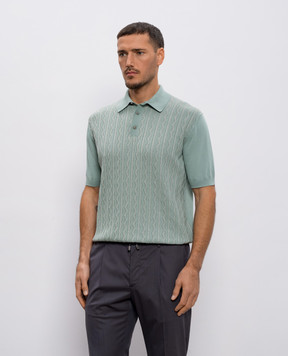 Stefano Ricci Green polo shirt with patterned silk K414014P13F26165