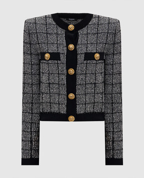 Balmain Black tweed checked cardigan GF1KL000KJ48