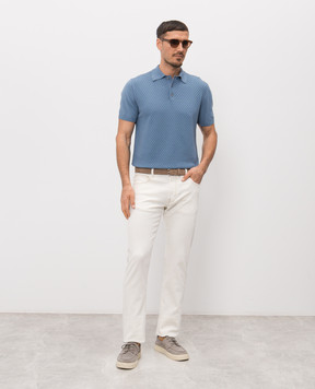 Canali Blue polo shirt with silk in woven pattern MK02466C0127