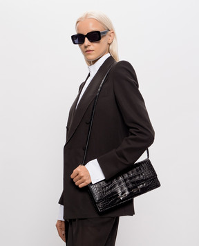 Tom Ford Black leather bag AUBE E/W with crocodile embossed pattern L1899LCL607P