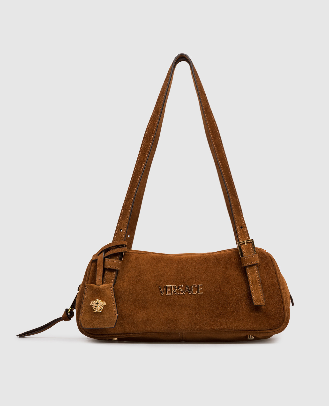 

Brown suede bag with logo Versace