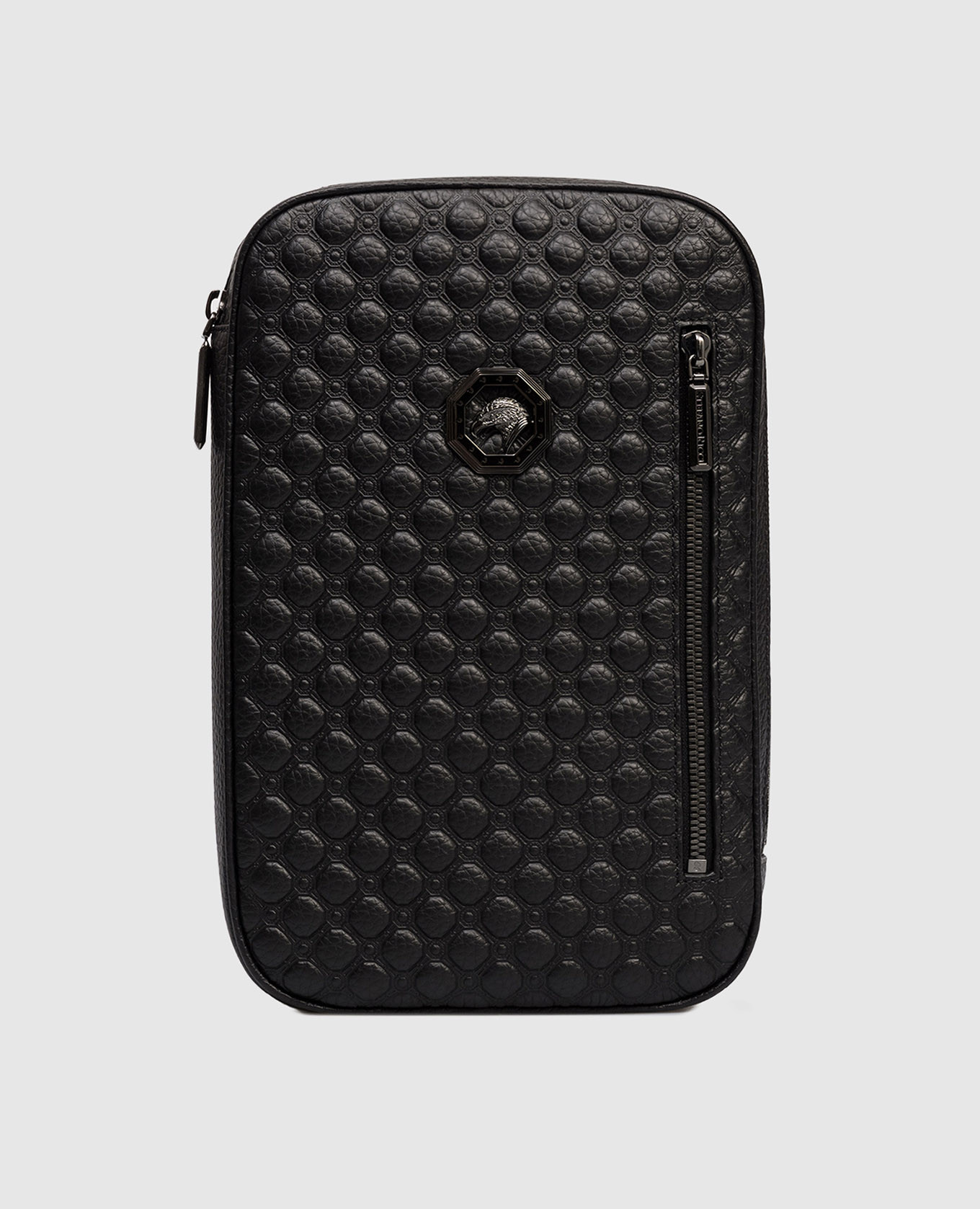 

Black leather sling bag with branded embossing and emblem Stefano Ricci