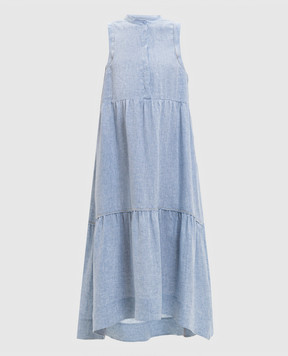 Peserico Blue linen dress with ruffles S0209902600