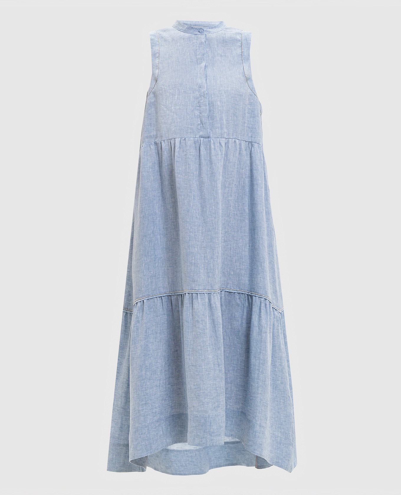 Blue linen dress with ruffles