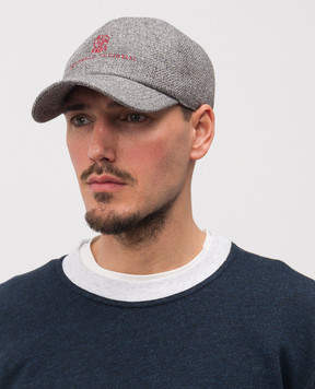 Brunello Cucinelli Gray linen, silk and wool cap with logo MZ4039850