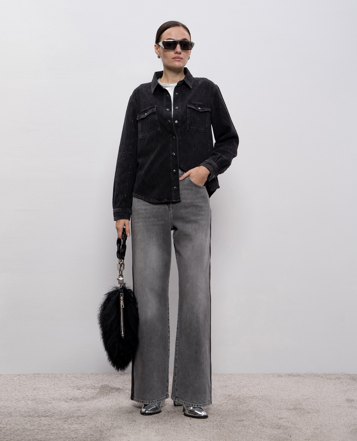 Black denim shirt with logo Twinset 2