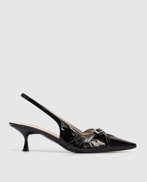 Stuart Weitzman Georgie black patent leather slingbacks SM977