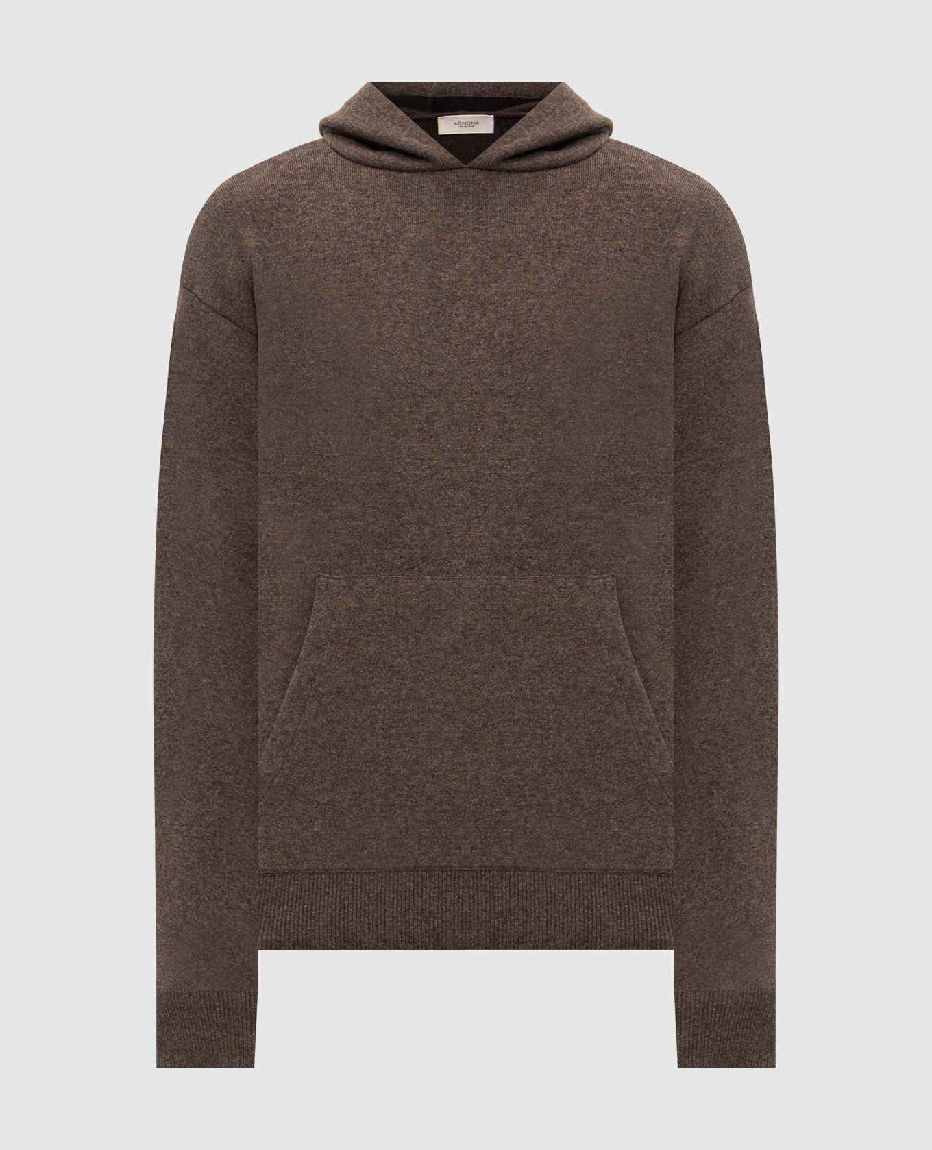 Sudadera con capucha de cachemir, lana y seda de color marrón.