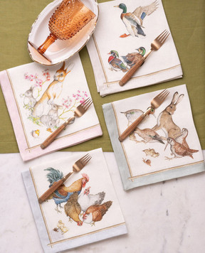TESSITURA TOSCANA TELERIE BARN FRIENDS Linen White Serving Napkin Set NT240049020067