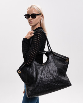 Balmain Black leather bag with logo print HN1FE077LSP6