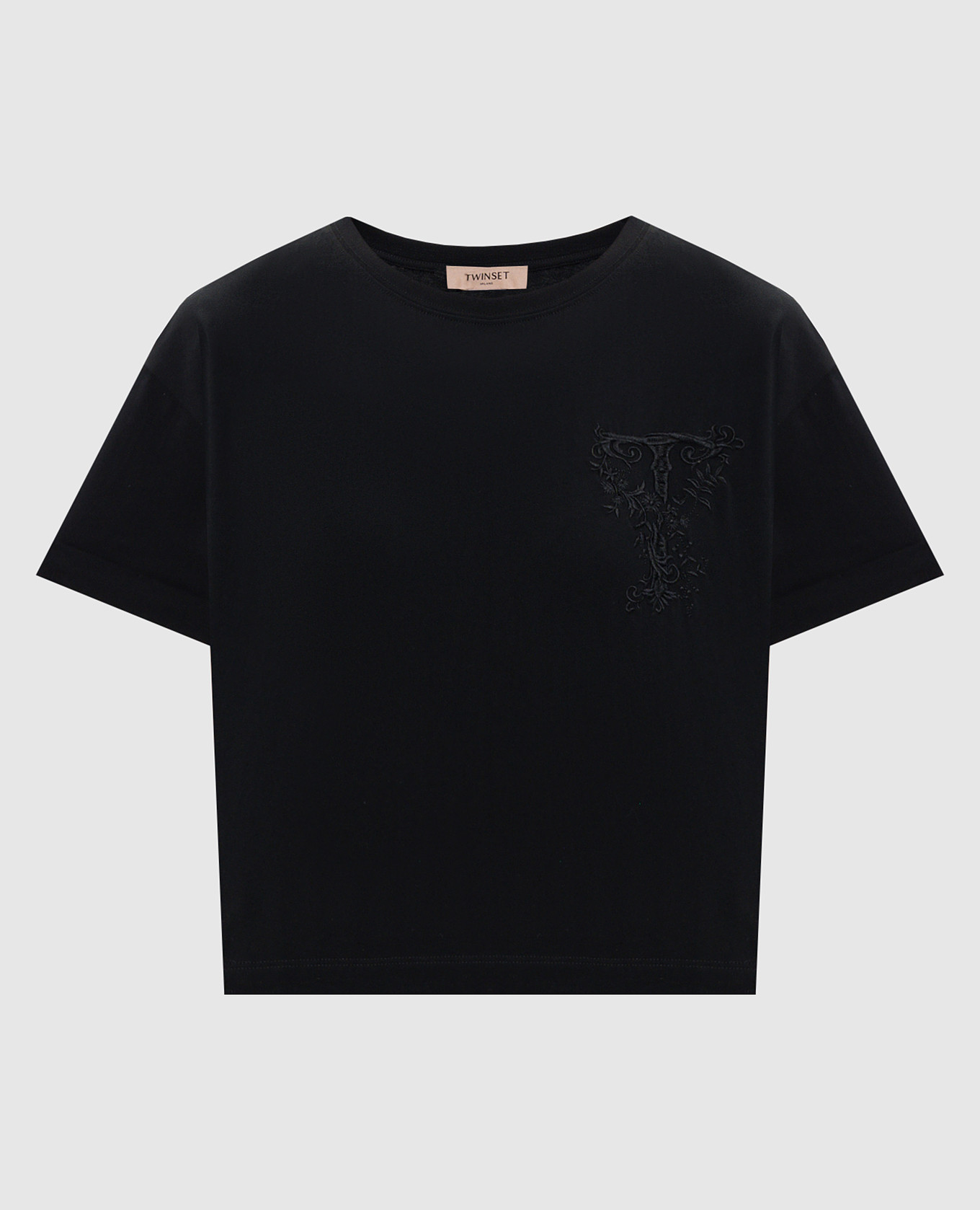 Black T-shirt with monogram embroidery