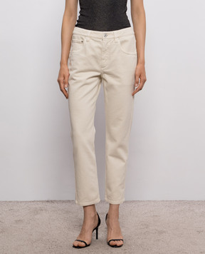 Brunello Cucinelli Ivory jeans with logo patch MPH81P5847