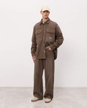 Palm Angels Brown denim shirt with logo embroidery PMYD024S26DEN001