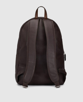 Santoni Brown leather backpack with logo UIBBA3131TRAPMN