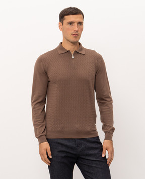 Enrico Mandelli Brown wool polo shirt with pattern 4K055A6210