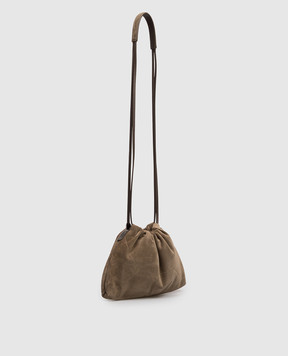 Brunello Cucinelli BC Duo brown suede pouch bag with logo MBDLD2808