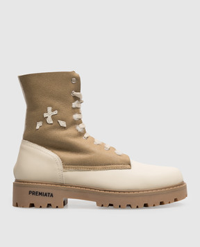 Premiata Children's beige leather boots URBAN with fur 38M199587