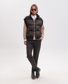Peserico Brown down vest with monil chain A03473F07V9470
