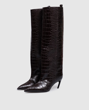 The Attico Lea brown leather boots with crocodile embossing 261WSH00879LBT155PR