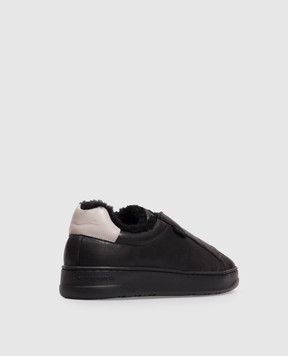 Voile Blanche Black leather LAYTON sneakers with fur 2019537031A68