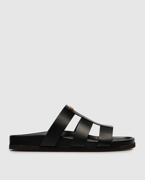Valentino Black leather flip-flops with logo 8Y2S0M95BEK