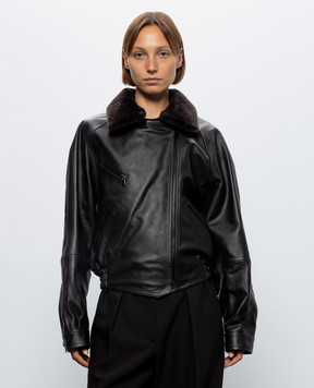 Magda Butrym Brown leather jacket with fur LEATHER13JACKET192926