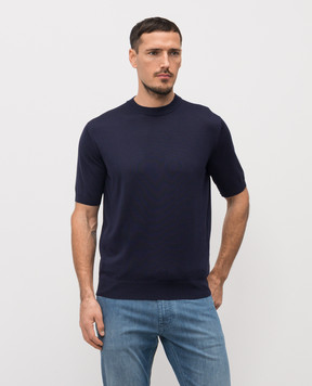 Stefano Ricci Blue silk T-shirt with logo K616006G12F26102