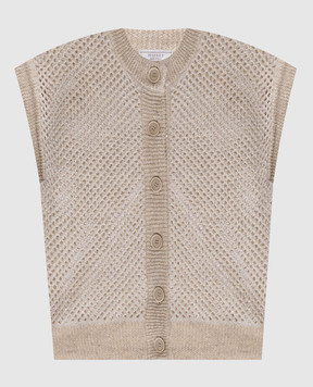Peserico Beige openwork vest with linen A93130F079106B