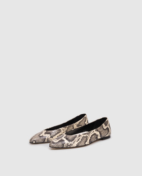 Aeyde Ellie beige leather ballet flats with python print FL0176006002225