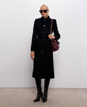Saint Laurent Black wool coat with belt A001IQY060R
