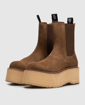 R13 Brown Suede Double Stack Chelsea Boots R13S024507