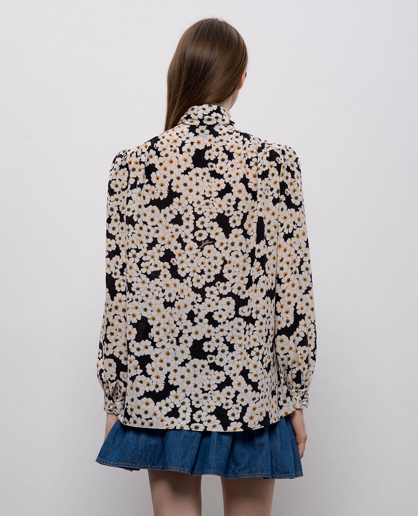 Black silk blouse with floral print Valentino 4