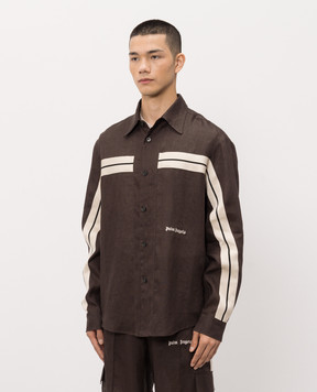 Palm Angels Brown linen shirt with logo embroidery PMGE04JS26FAB001